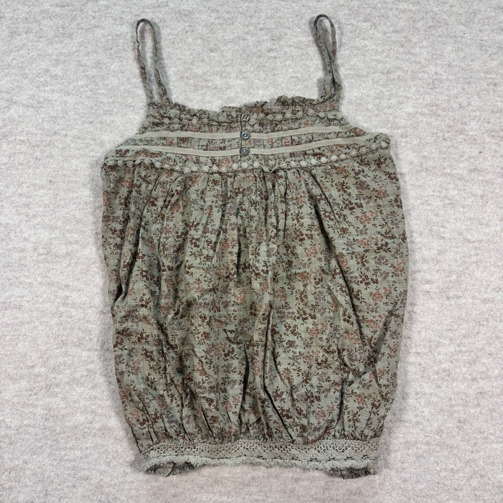 Poetry Olive Green Floral Smocked Camisole